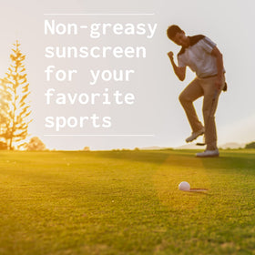 Nature's Apothecary woman applying powder to face outdoors for quick sunscreen touch-up