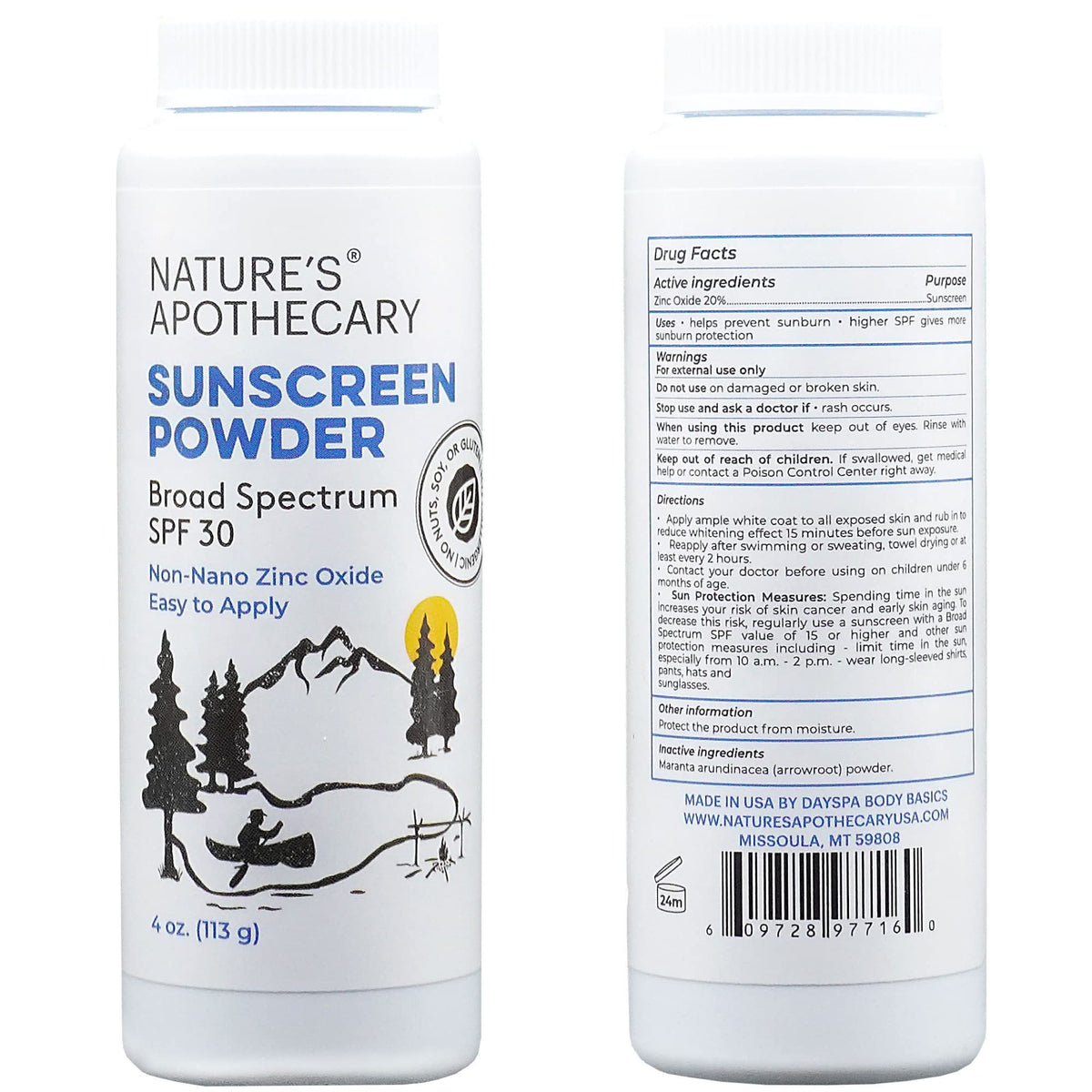 Nature's Apothecary open top with loose zinc powder highlighting immediate protection