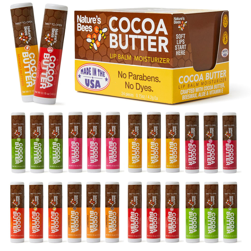 Nature's Bees front packaging of 24-pack showing eight flavors and compact tubes for convenient storage