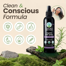 Nature's Brands spray mist texture visible in air for even hold and shine
