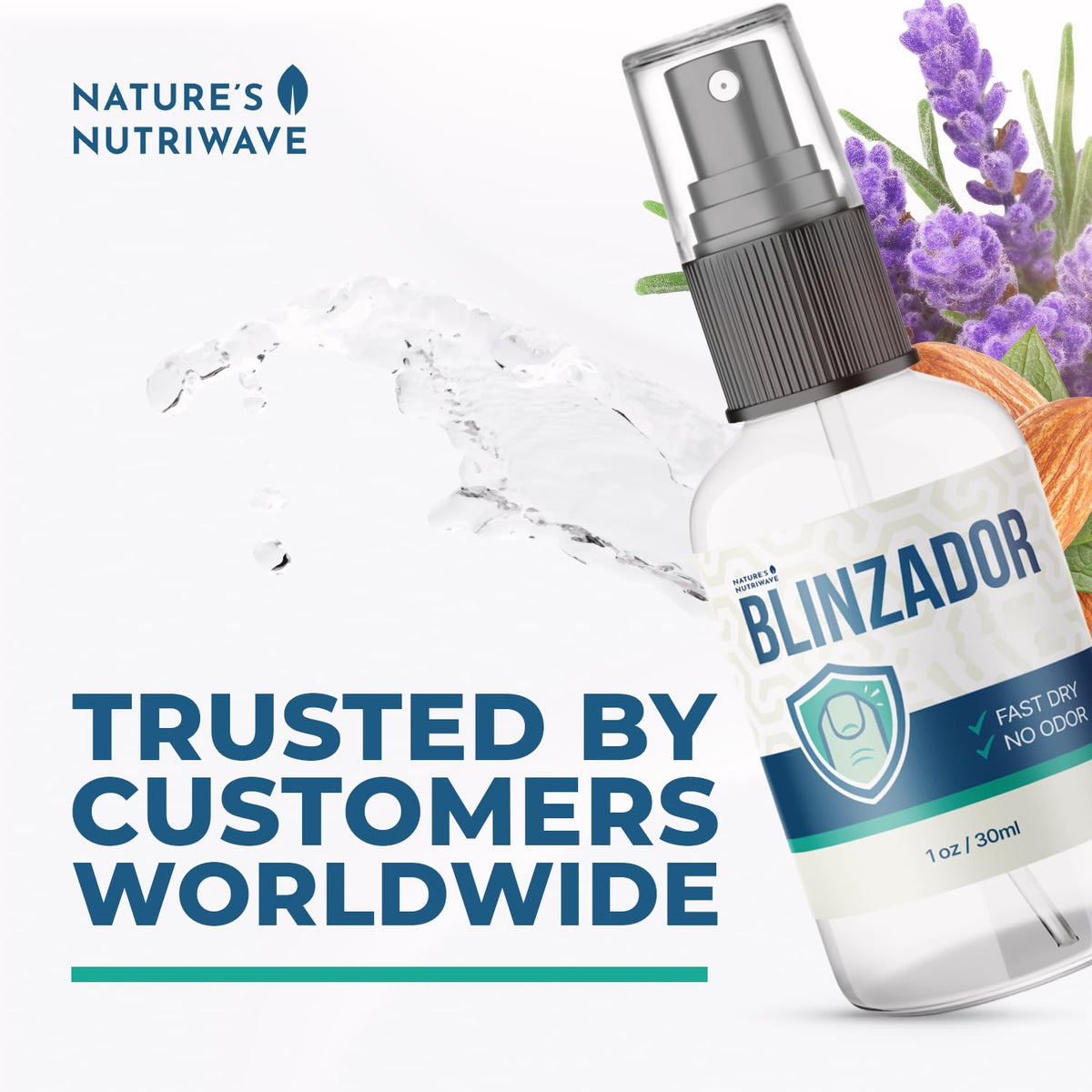Nature’s NutriWave Blinzador natural ingredients display with lavender and oils benefit