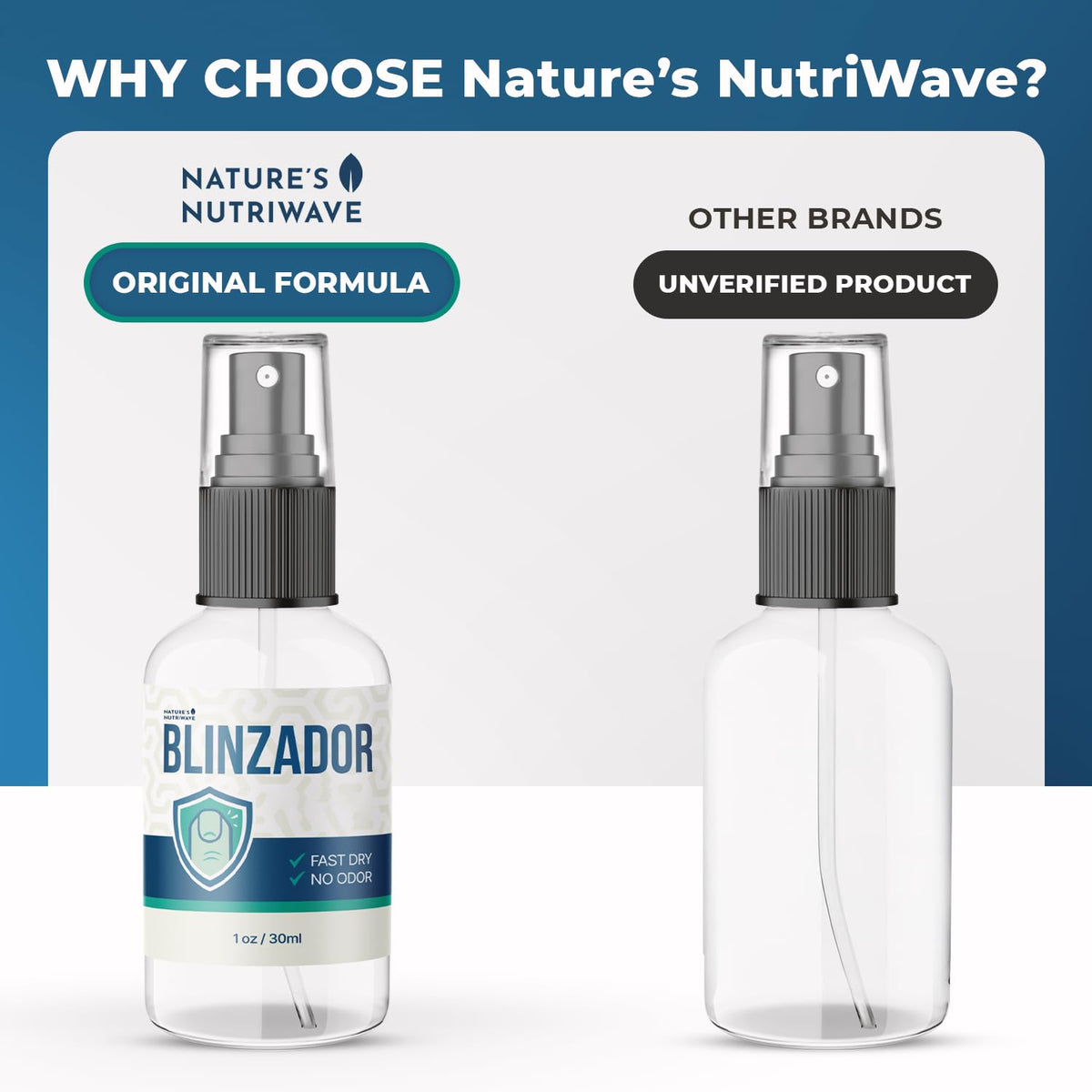 Nature’s NutriWave Blinzador held in hand to show 1oz travel-friendly size benefit