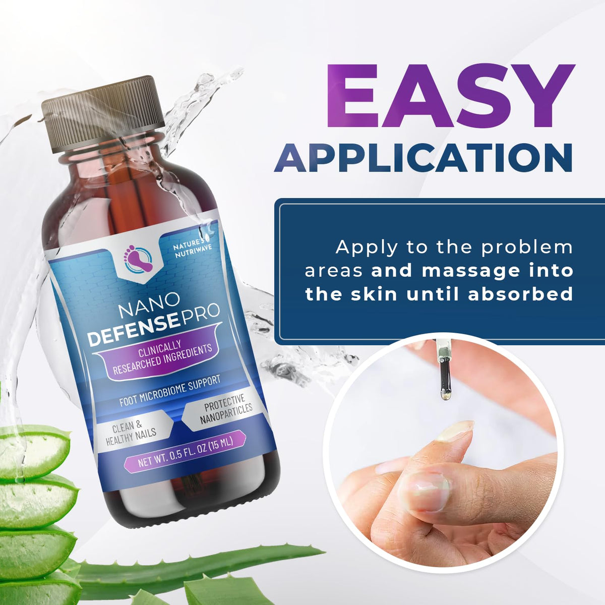 Nature’s NutriWave product on toenail close-up illustrating even coverage and visible support