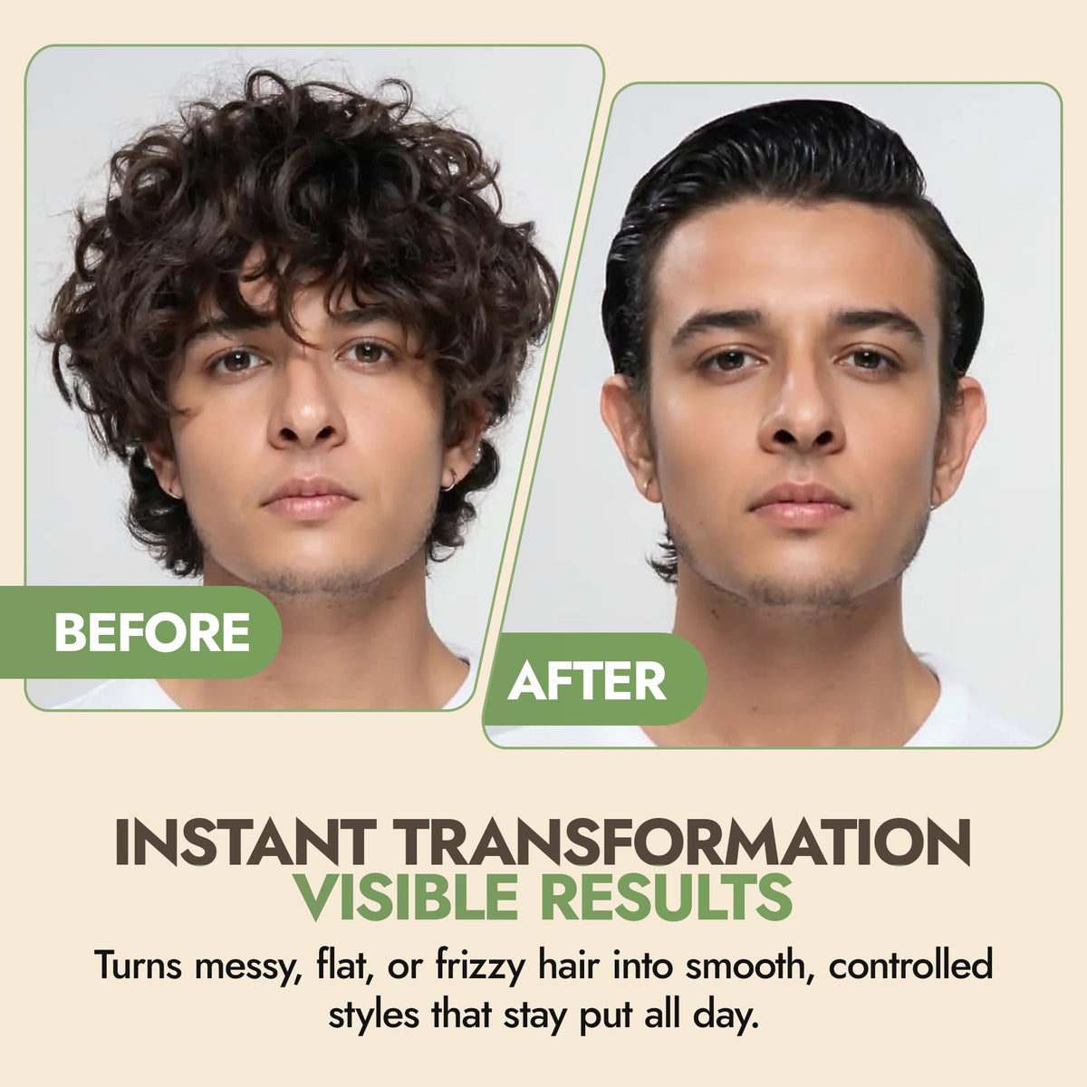Nature's Brands applying gel to hair showing hold and reduced frizz benefit