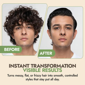 Nature's Brands applying gel to hair showing hold and reduced frizz benefit