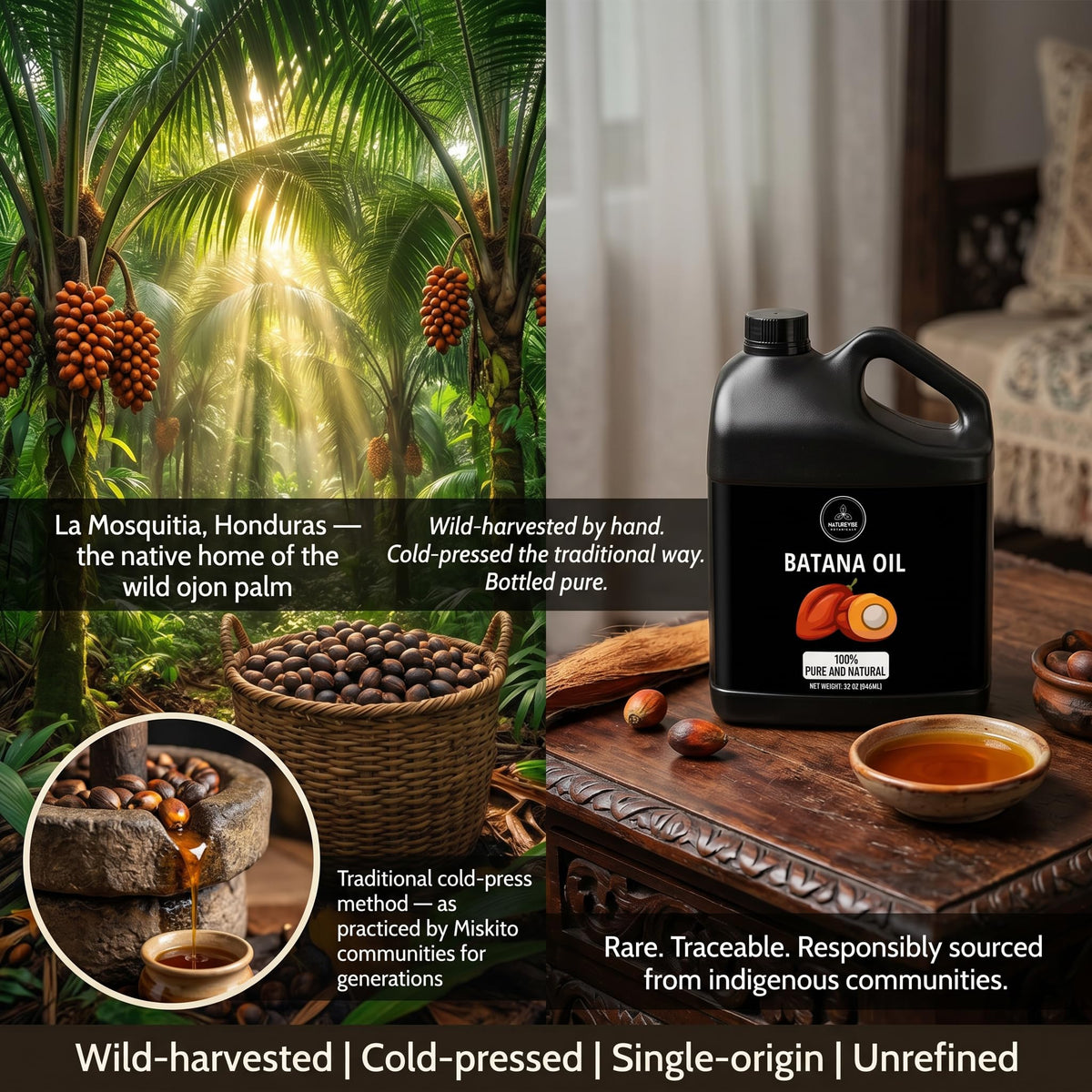 Naturevibe Botanicals pouring Batana oil into hand for easy application benefit