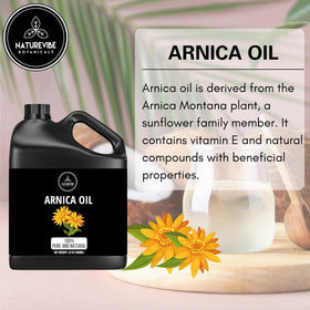 Naturevibe Botanicals arnica oil pouring from jar into bowl illustrating easy dispensing