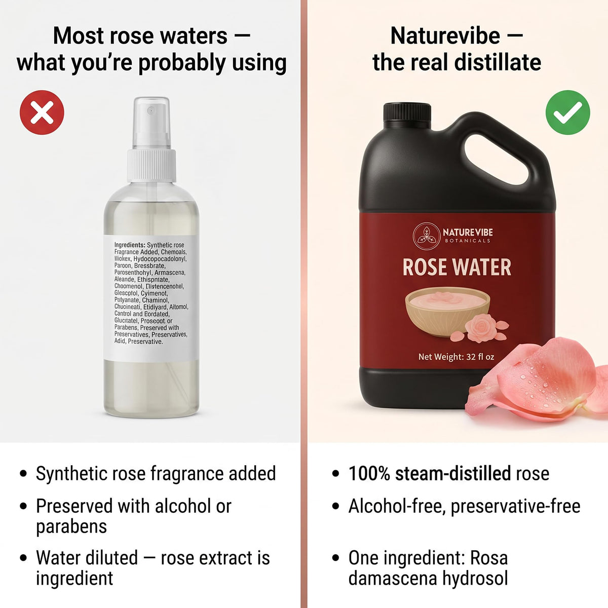 Naturevibe Botanicals label detail highlighting natural, alcohol-free formulation
