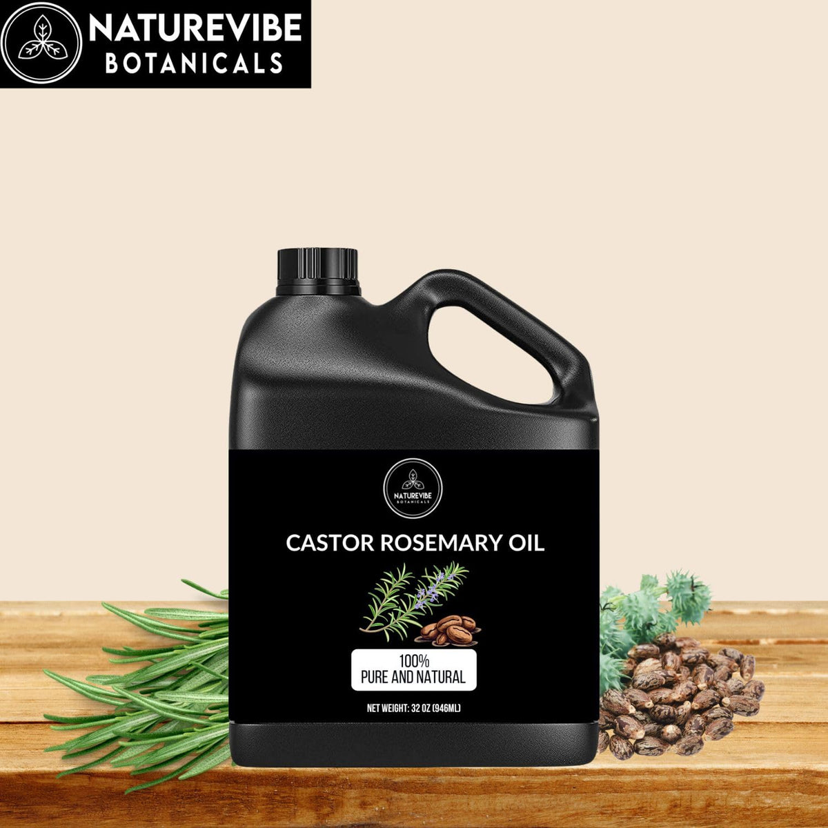 Naturevibe Botanicals jar in hand showing 32-ounce scale and value