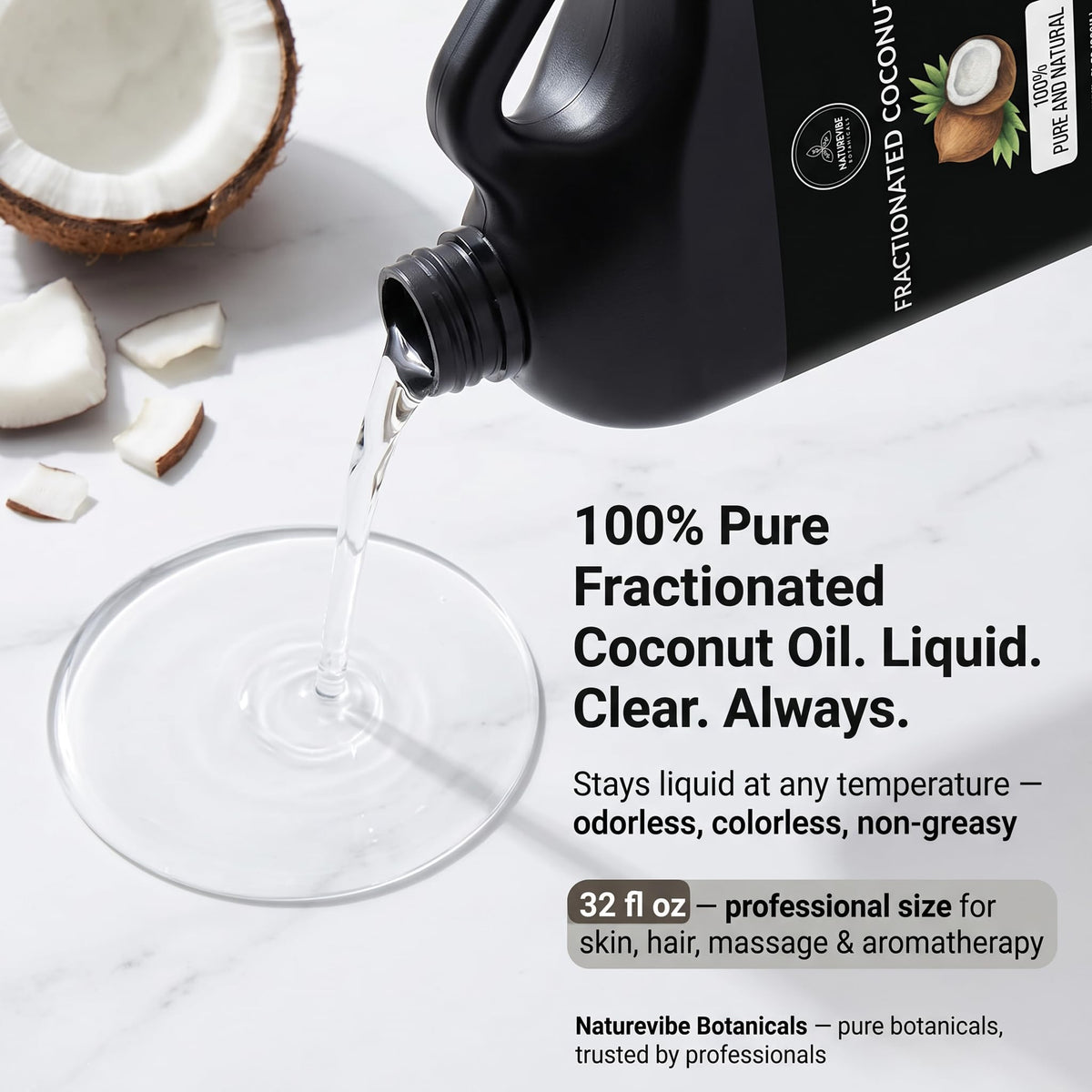 Naturevibe Botanicals oil pouring from jar showing smooth, pourable consistency