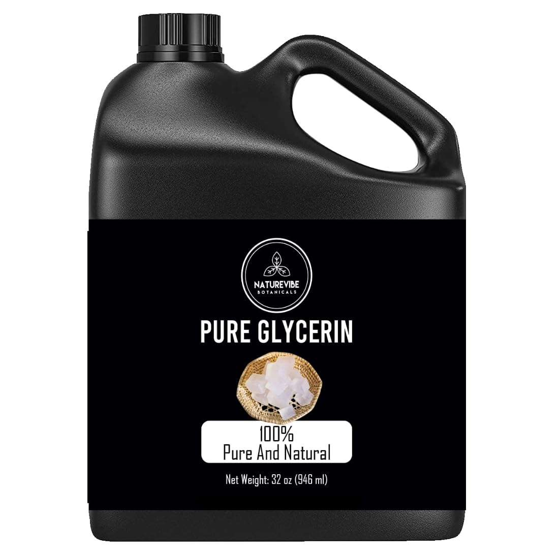 Naturevibe Botanicals front packaging showing 32 oz glycerine, clear and pure
