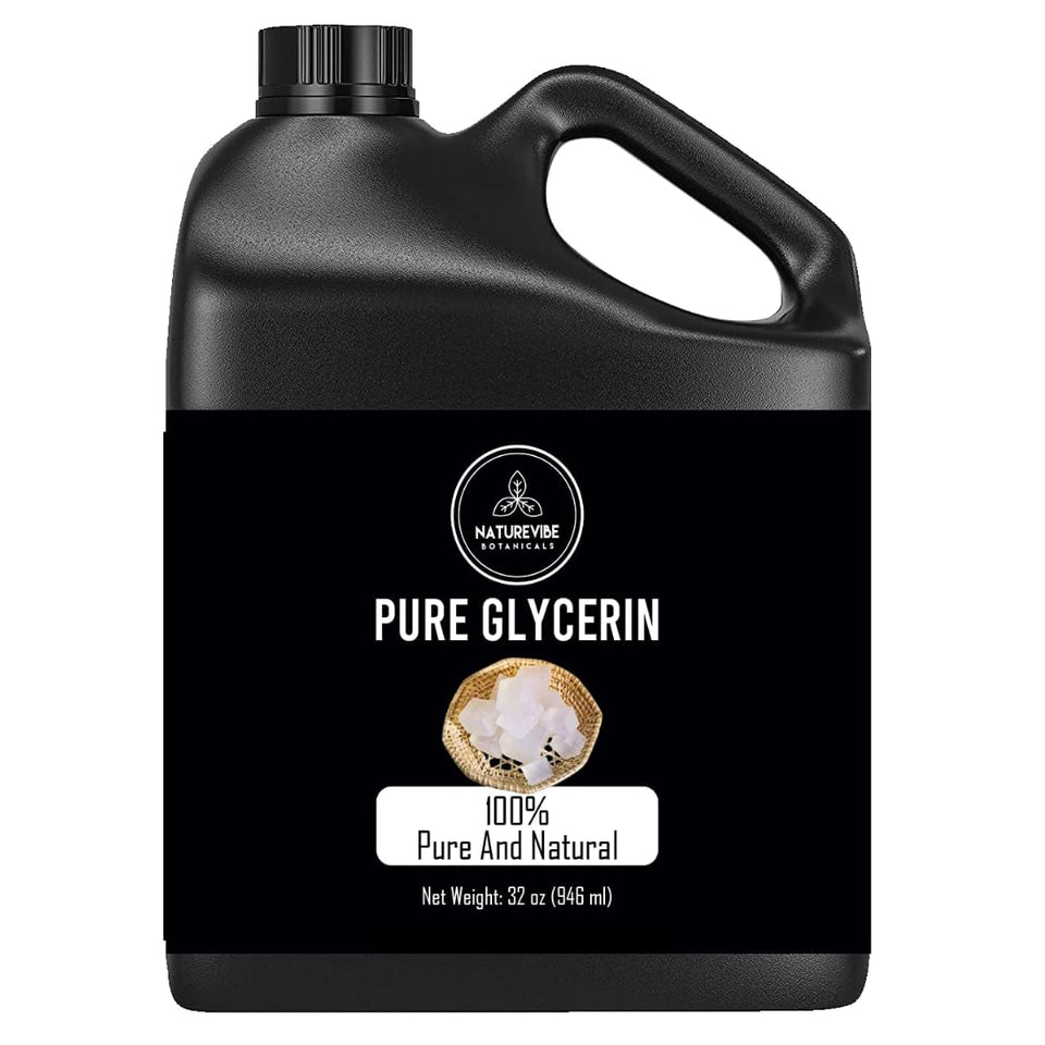 Naturevibe Botanicals front packaging showing 32 oz glycerine, clear and pure