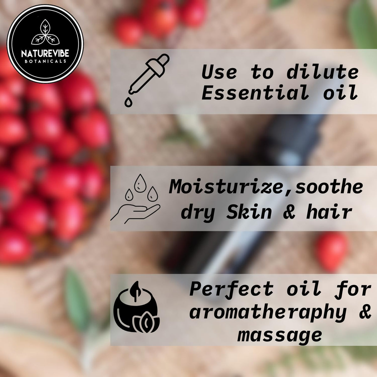 Naturevibe Botanicals oil texture close-up with drops showing lightweight absorption benefit