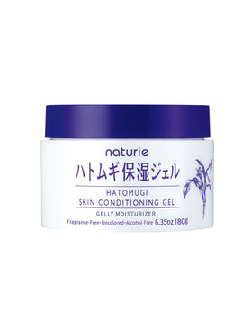 naturie Hatomugi tub front showing label and compact packaging, clear hydration solution