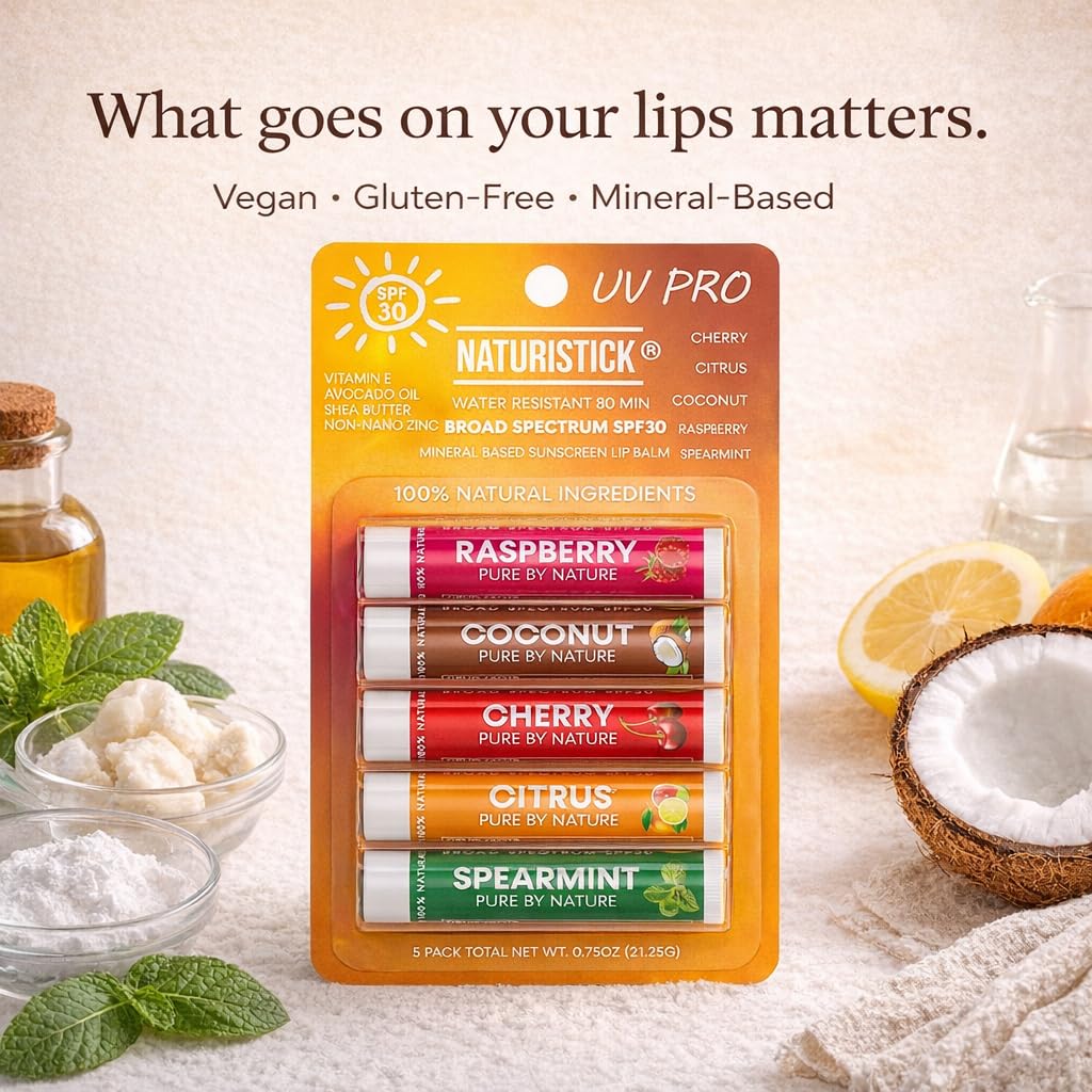 Naturistick UV Pro application closeup on lips illustrating easy spread and comfort benefit