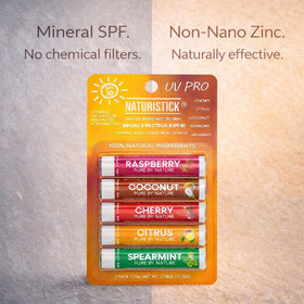 Naturistick UV Pro ingredient visuals with shea butter and oils emphasizing nourishing benefit