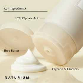 Naturium applying lotion to forearm to show exfoliating and softening effect