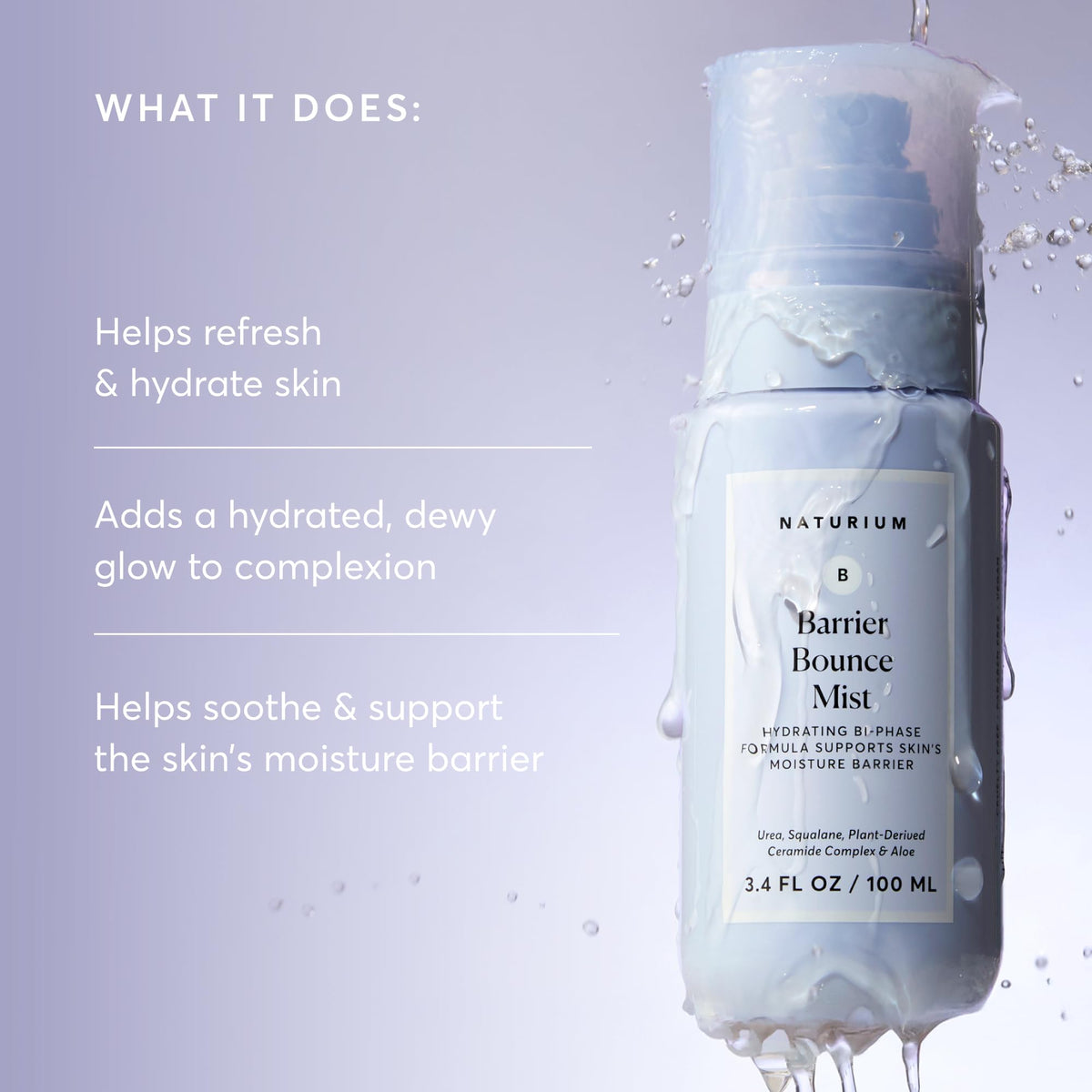 Hand holding Naturium mist spraying fine hydration for an instant boost
