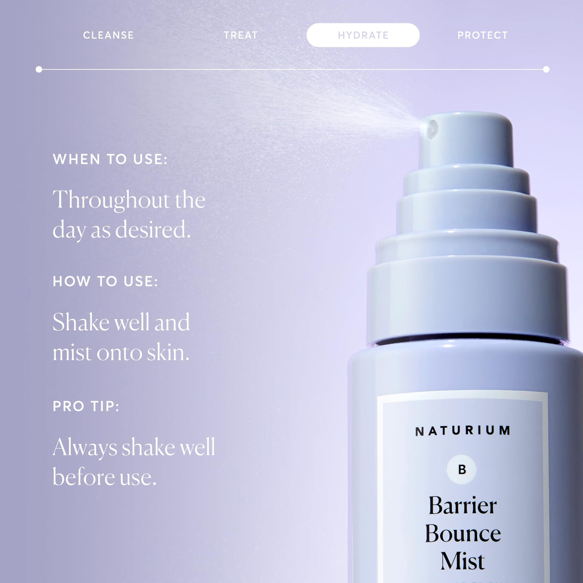 Droplet of Naturium mist on skin showing quick absorption and dewy finish