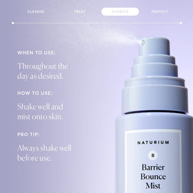 Droplet of Naturium mist on skin showing quick absorption and dewy finish