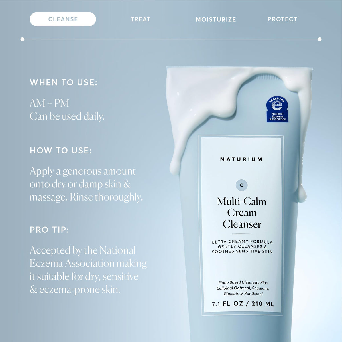 Lifestyle scene with Naturium cleanser on bathroom counter showing calming routine and hydrated skin benefit