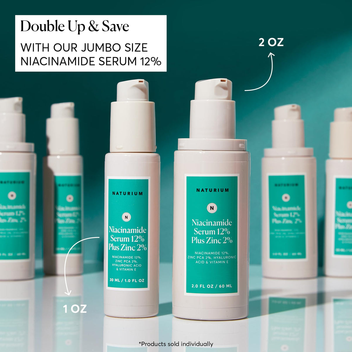 Naturium serum on bathroom shelf in routine setting for lifestyle appeal