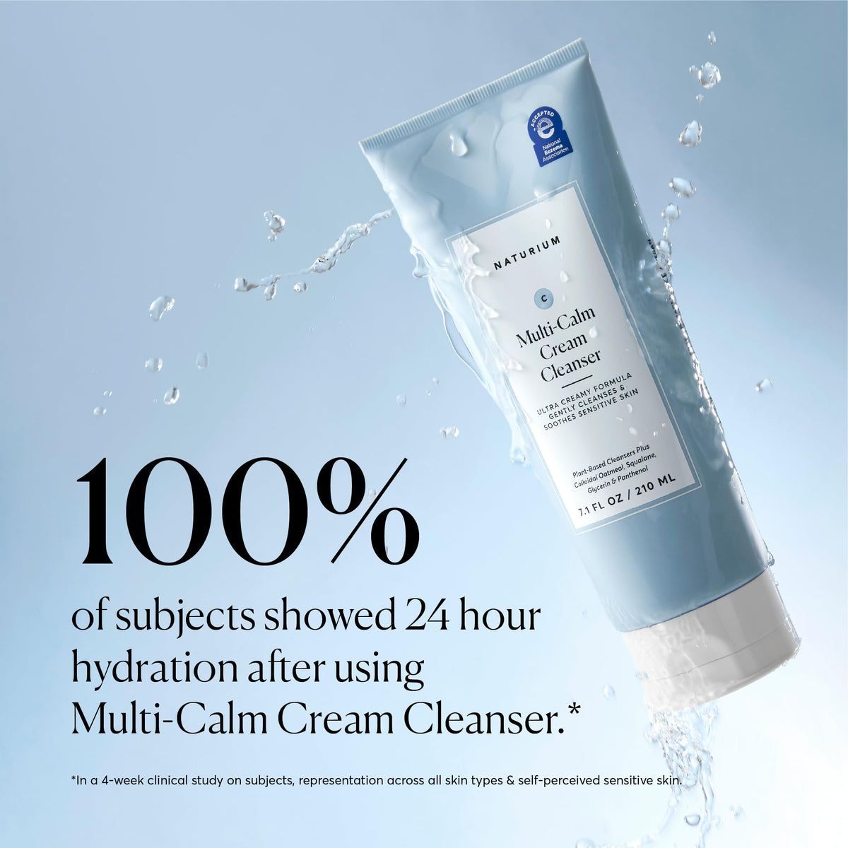 Detailed shot of Naturium cleanser label highlighting key ingredients and National Eczema Association acceptance