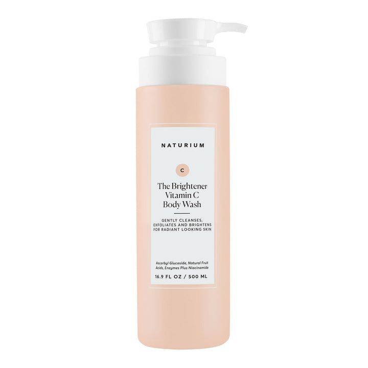 Naturium bottle front view showing brightening body wash and clear labeling benefits
