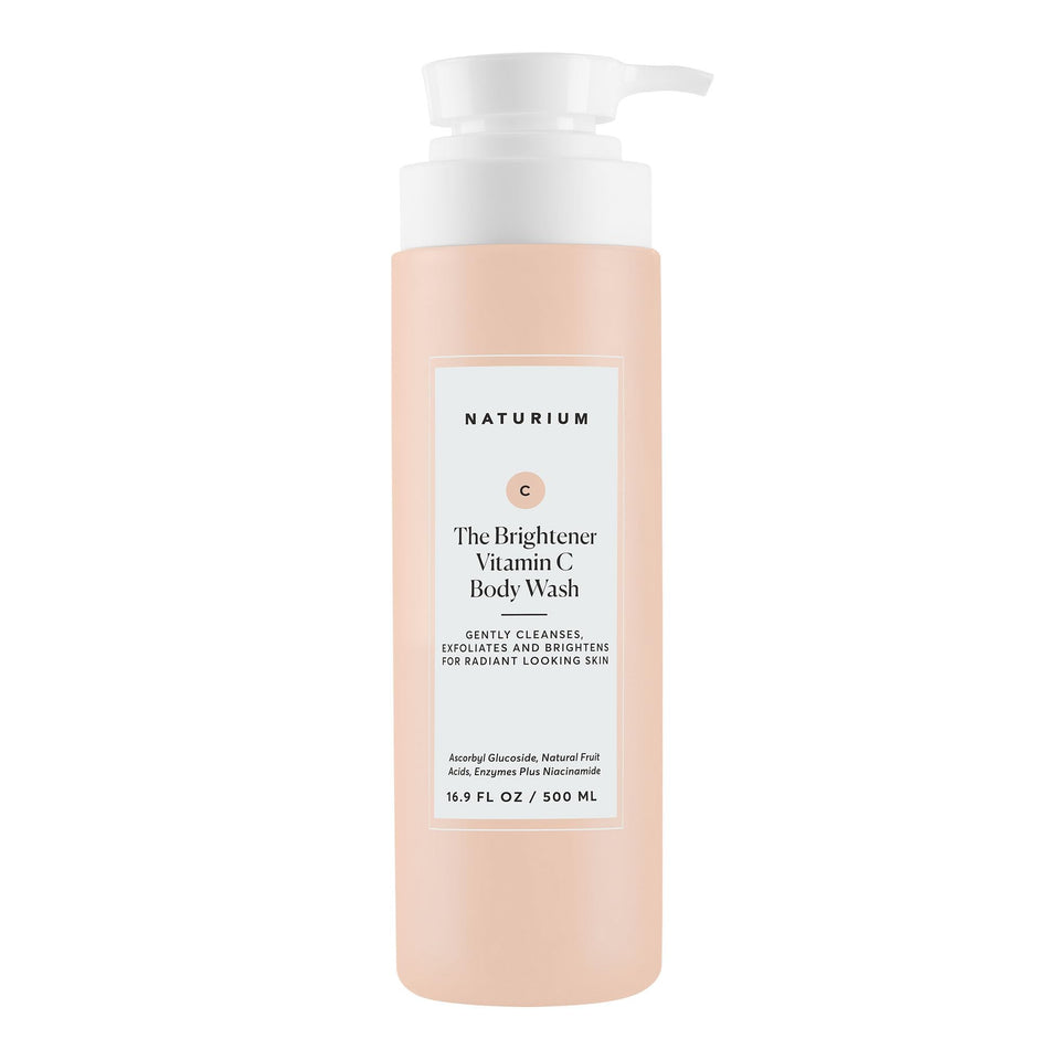 Naturium bottle front view showing brightening body wash and clear labeling benefits