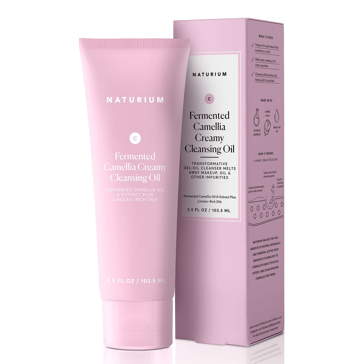 Naturium front packaging of Camellia Creamy Cleansing Oil showing size and label benefits