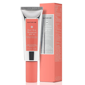 Naturium front packaging showing SPF 50 and dewy moisturizer benefit