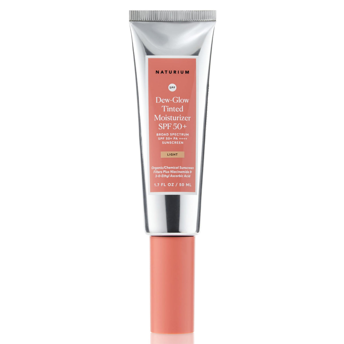 Naturium front packaging showing SPF 50+ and dewy tint benefits