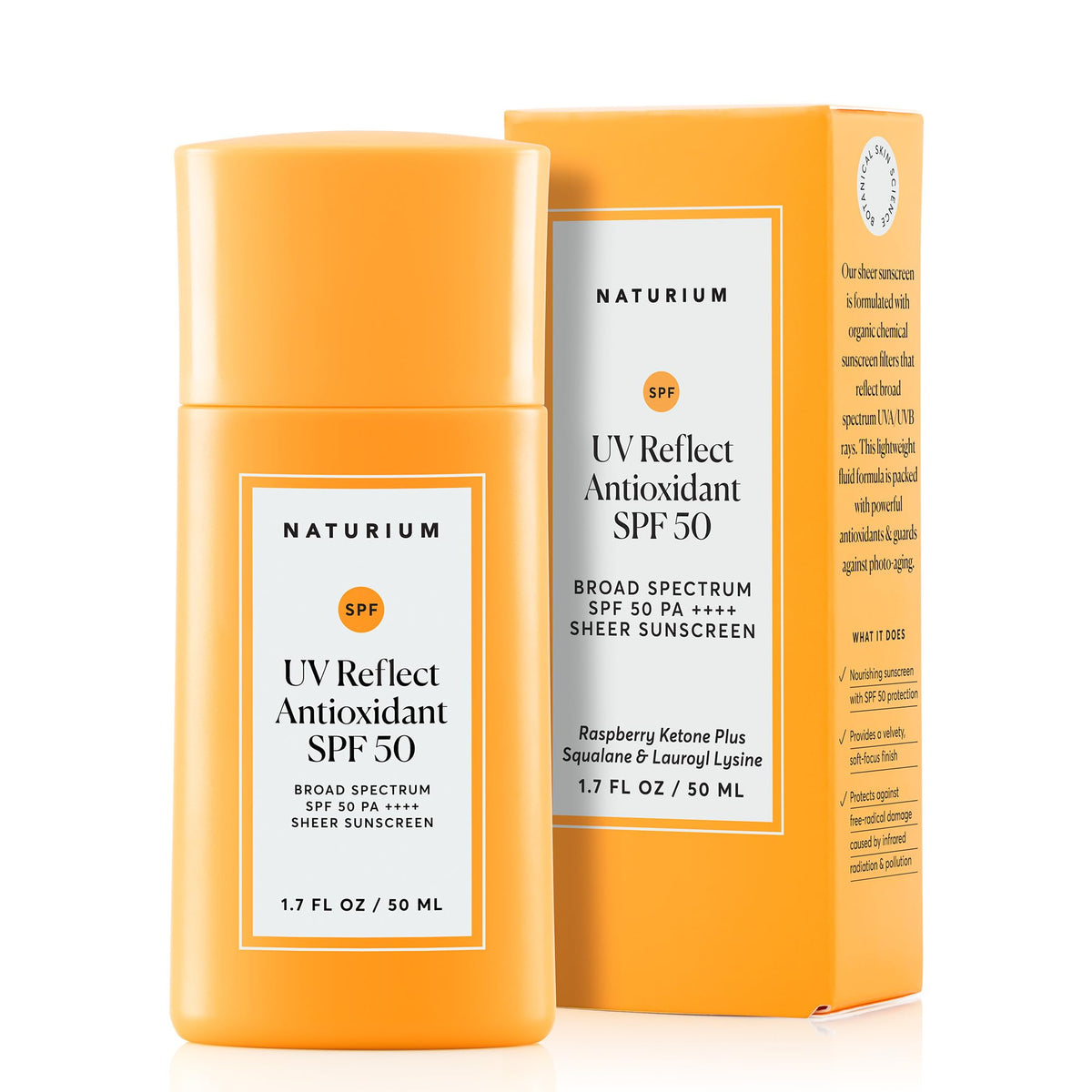 Naturium front packaging showing SPF 50 and sheer finish benefits