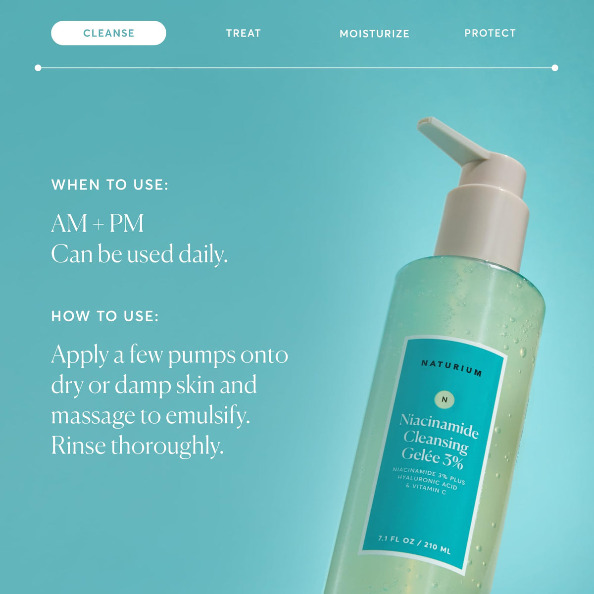 Naturium ingredients display featuring niacinamide, hyaluronic acid, vitamin C benefits