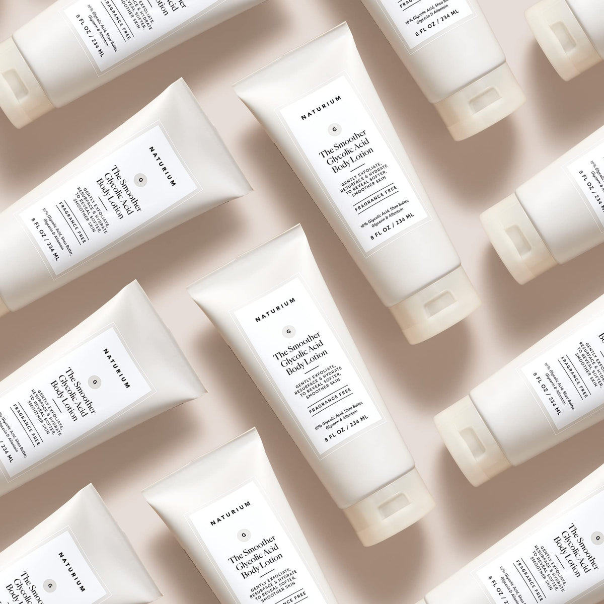 Naturium ingredients label close-up highlighting 10% glycolic acid and shea butter