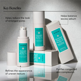 Naturium placed on bathroom shelf indicating morning and evening routine