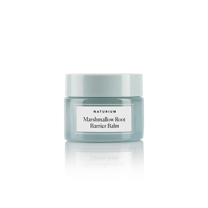 Naturium marshmallow root balm front jar showing label and soothing benefits