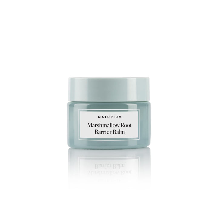 Naturium marshmallow root balm front jar showing label and soothing benefits