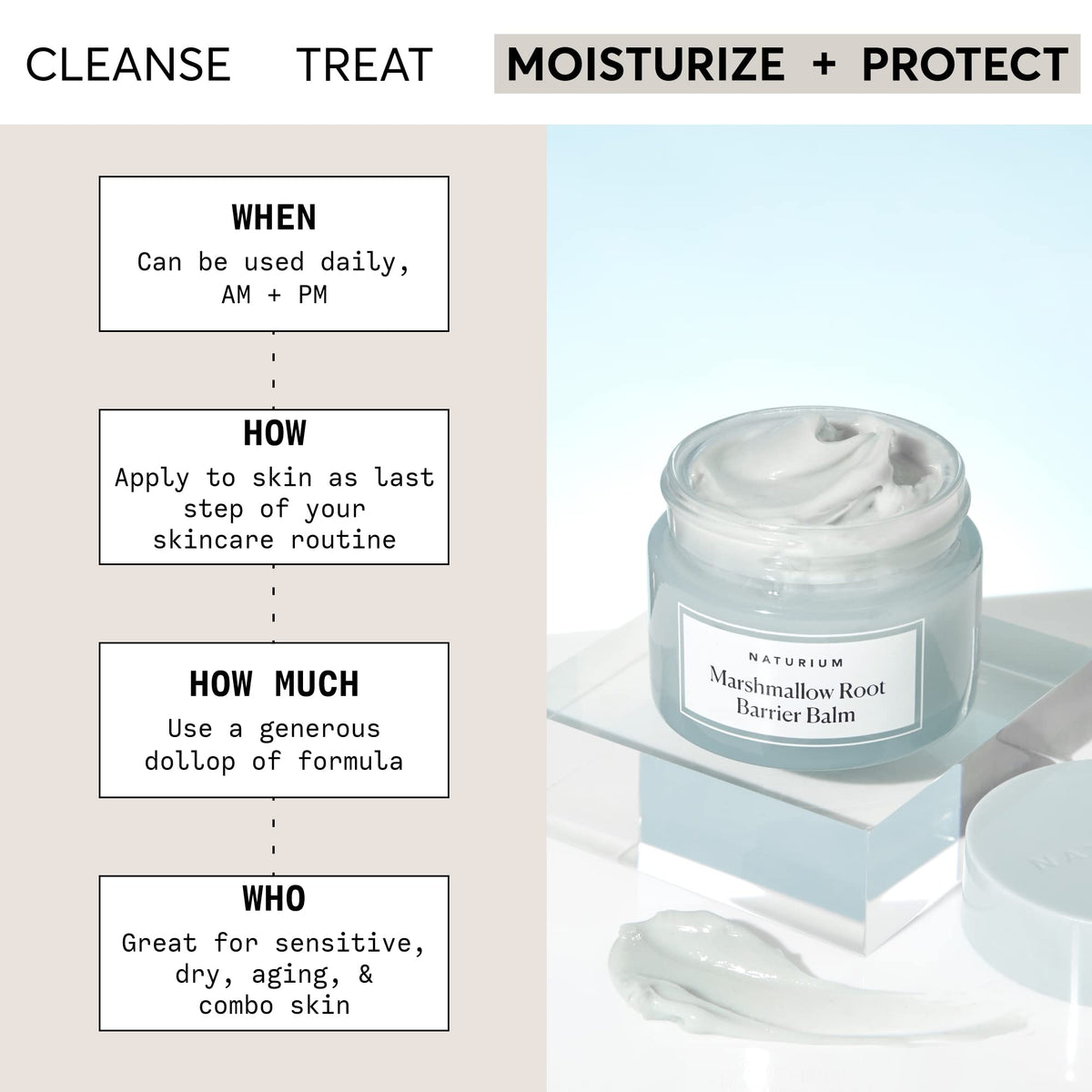 Naturium marshmallow root balm creamy texture closeup demonstrating hydration seal