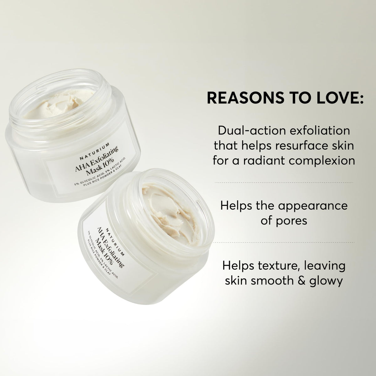Naturium mask ingredients label highlighting glycolic and lactic acids for resurfacing