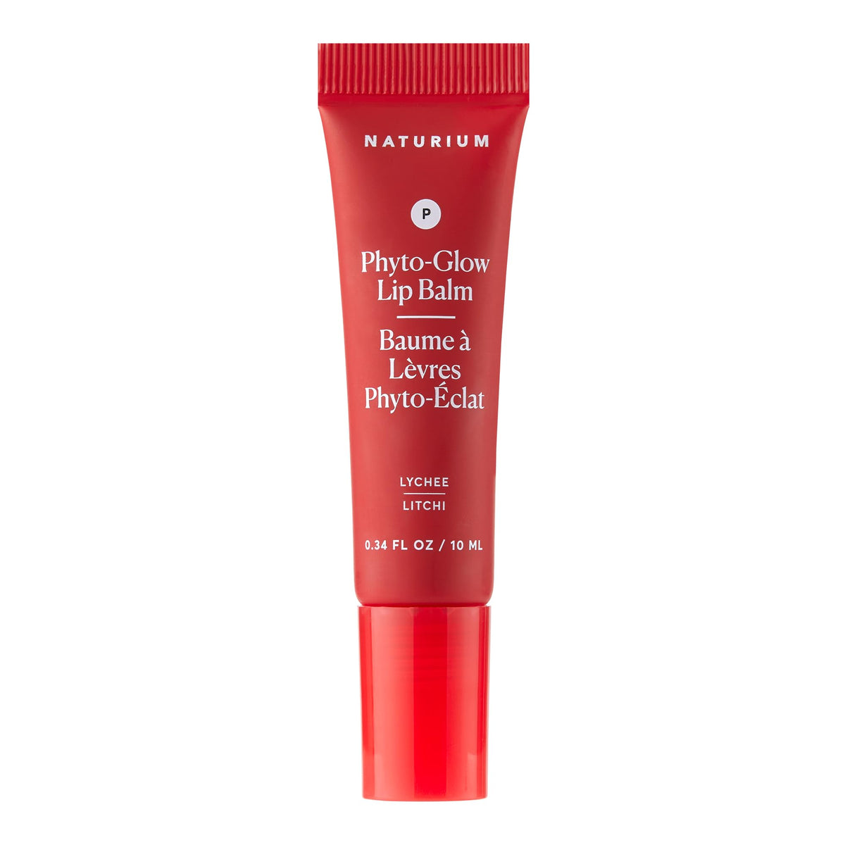 naturium lip balm front packaging shows lychee shade and glossy benefit