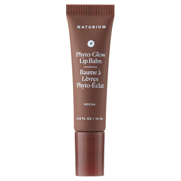Naturium lip balm front packaging in mocha shows sleek tube and shade benefit