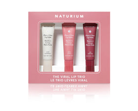Naturium lip trio front packaging showing clear, petal, and jam shades and glossy finish
