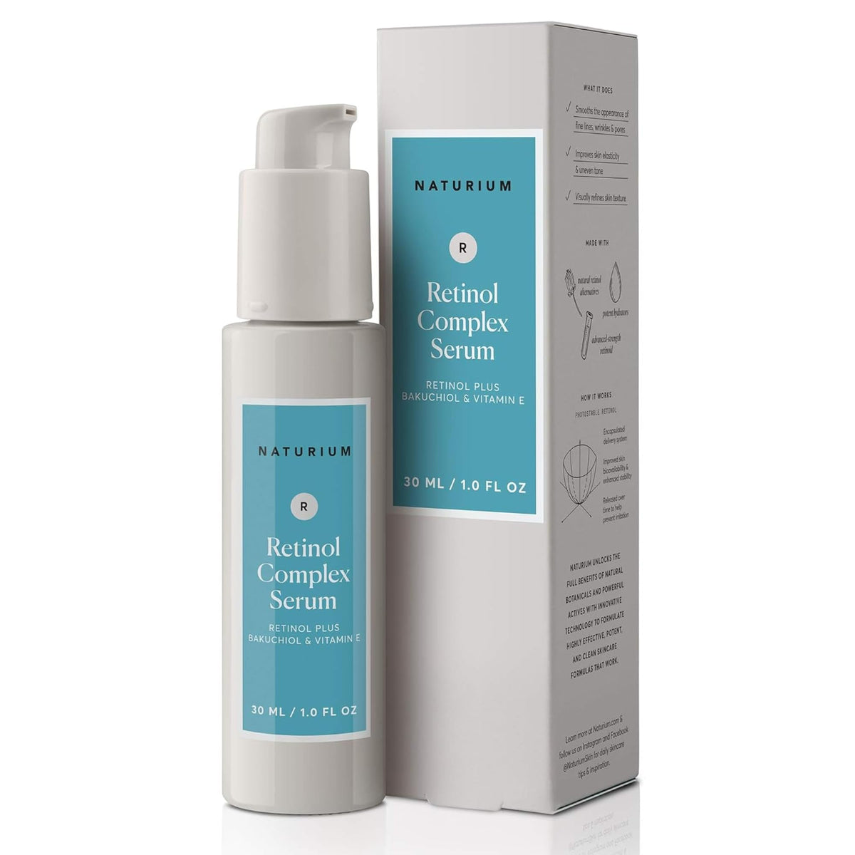 Naturium bottle front view showing label and compact 1 oz size benefits