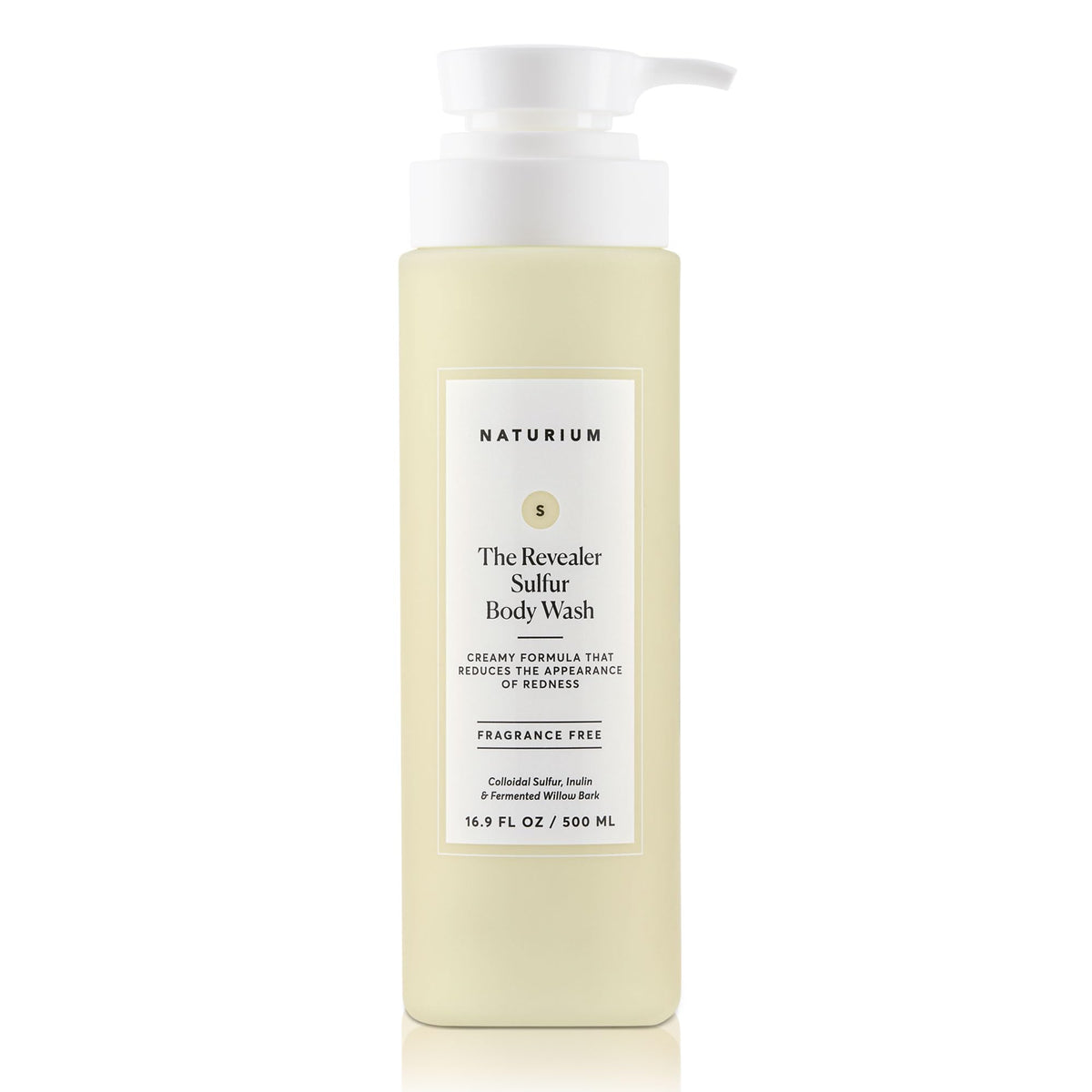Naturium bottle front view showing label and 500 mL size, clear calming benefit