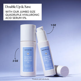 Naturium product label visible listing hyaluronic acids and skin-safe claims