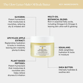 Naturium jar displayed with shea butter and botanical oils for nourishing formula