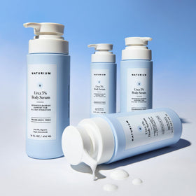 Naturium bottle placed on bathroom shelf highlighting daily routine integration