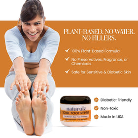 Naturulz tube on bathroom shelf indicating daily foot care routine