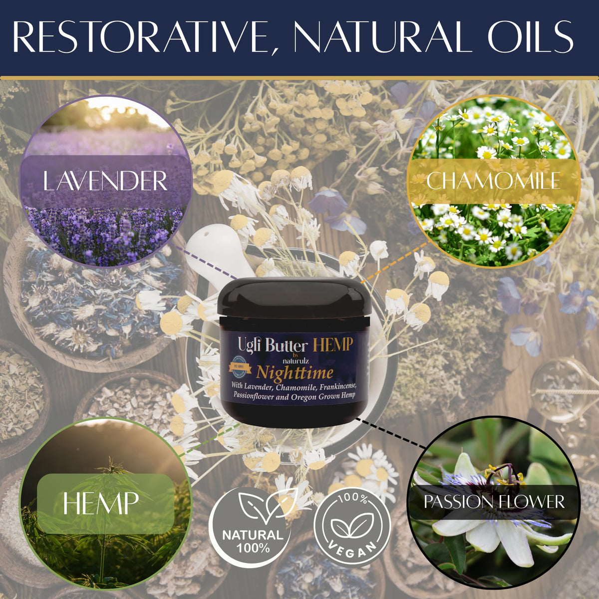 Naturulz Ugli Butter 4oz jar beside common objects to show true size and travel-friendly benefit
